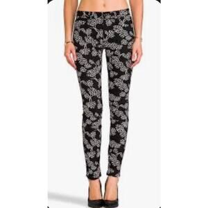 Marc Jacobs Workwear Pants 4/27 Stick Mid Rise Skinny Leg Black Floral Black